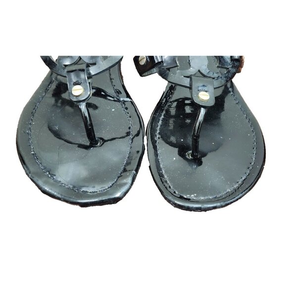 Tory Burch Miller Sandals Black Patent Leather Logo Thong Flip Flops Women Sze 9 - Picture 3 of 14